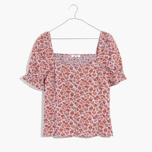 Madewell Button-Front Smocked-Back Top in Piccola Floral